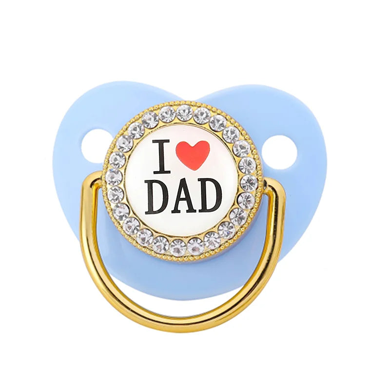 Babyschnuller I ❤️Dad,I ❤️Mum rosa und blau mit Golddetails