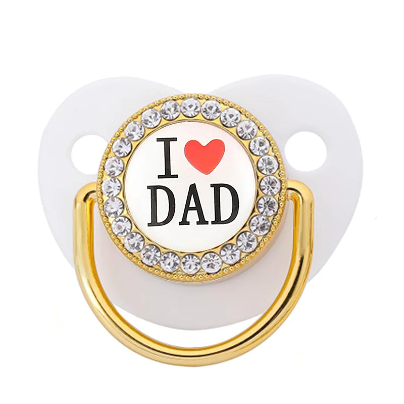 Babyschnuller I ❤️Dad,I ❤️Mum rosa und blau mit Golddetails